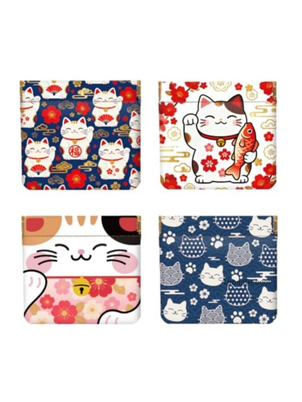 PU Leather Coin Purse Set Japanese Lucky Cat Squeeze Pouch 4PCS